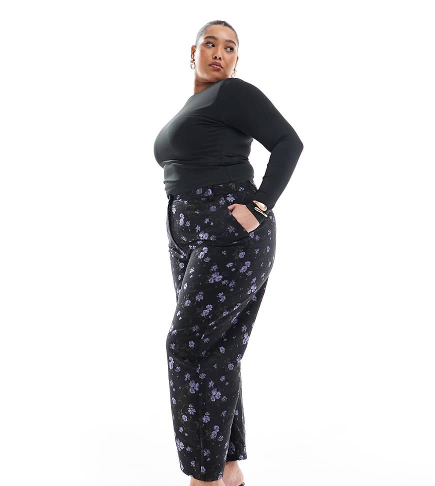 ASOS DESIGN Curve - Elegante Jacquard-Hose in Schwarz mit Blumenmuster und abgerundetem Beinschnitt ASOS DESIGN Curve - Elegante Jacquard-Hose in Schwarz mit Blumenmuster und abgerundetem Beinschnitt von ASOS DESIGN