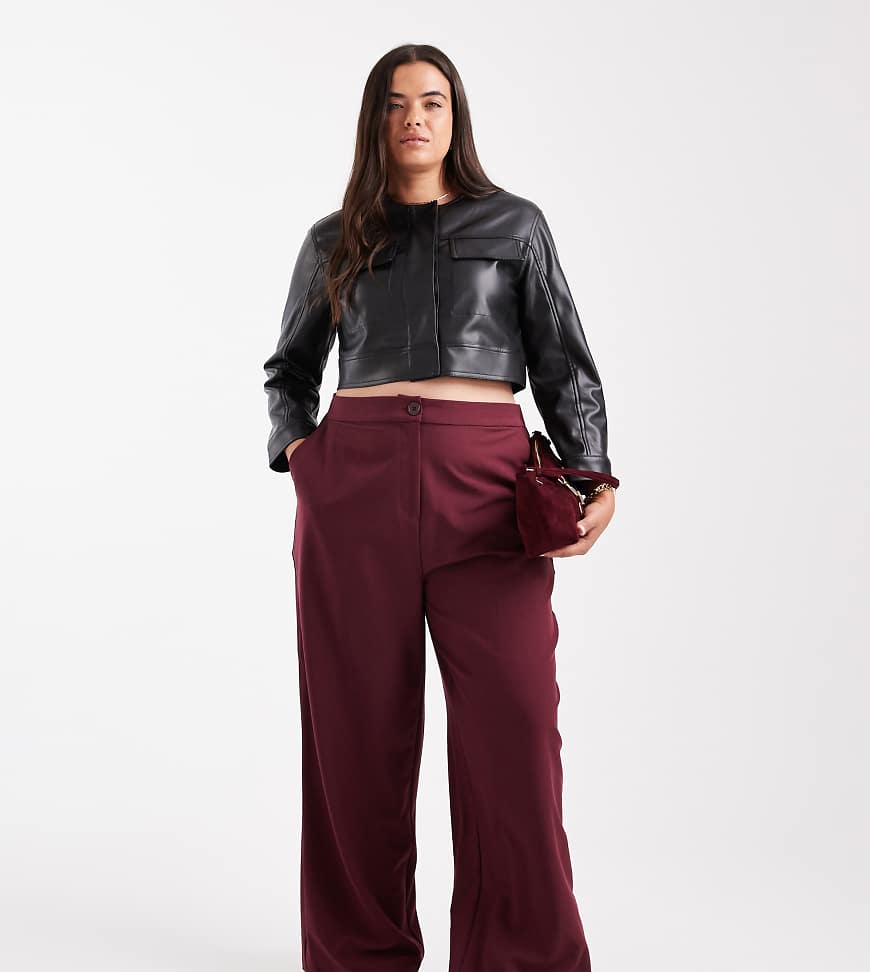 ASOS DESIGN Curve - Elegante Relaxed-Fit-Hose in dunklem Kirschrot mit geradem Schnitt von ASOS DESIGN