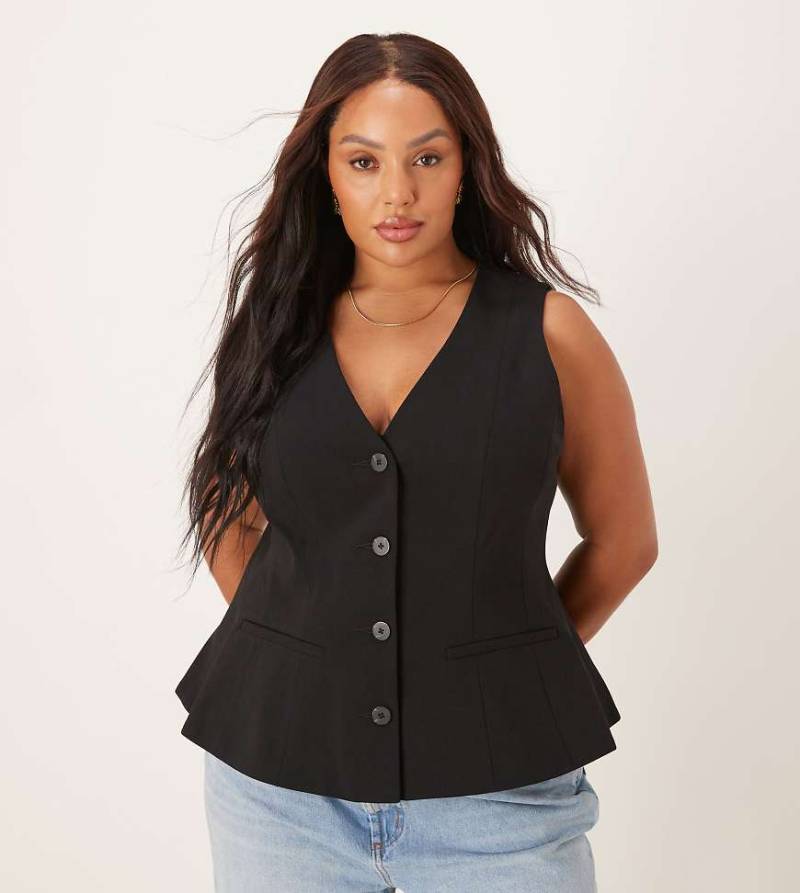 ASOS DESIGN Curve - Elegante Weste in Schwarz mit Schößchen von ASOS DESIGN