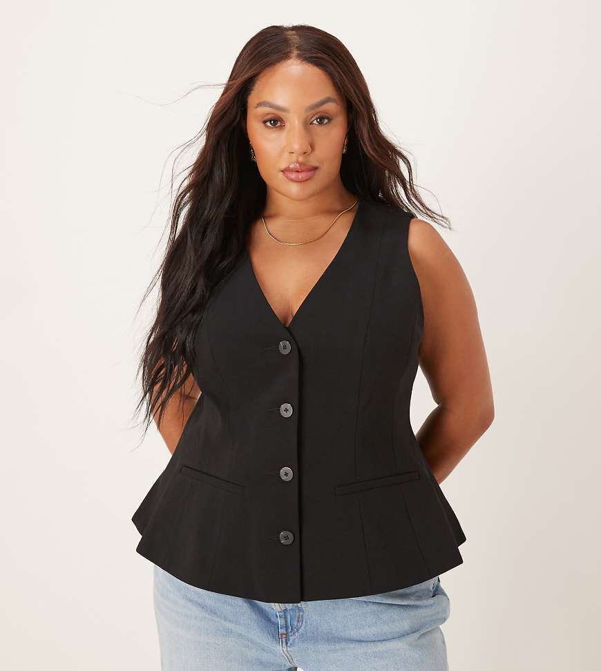 ASOS DESIGN Curve - Elegante Weste in Schwarz mit Schößchen von ASOS DESIGN
