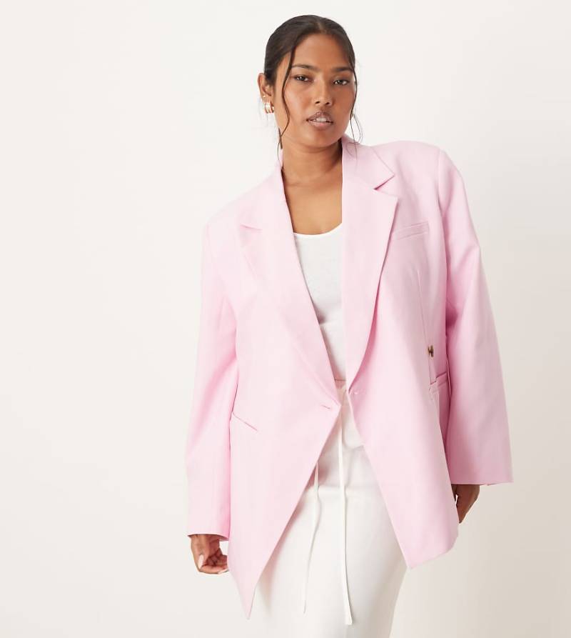 ASOS DESIGN Curve - Eleganter, taillierter Blazer in Rosa mit asymmetrischem Saum von ASOS DESIGN