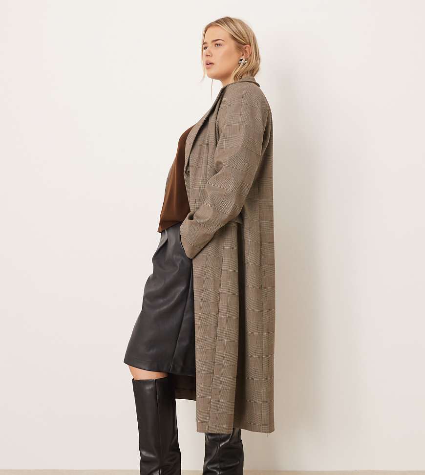 ASOS DESIGN Curve - Eleganter Longline-Blazer mit Karomuster, Kombiteil-Bunt von ASOS DESIGN