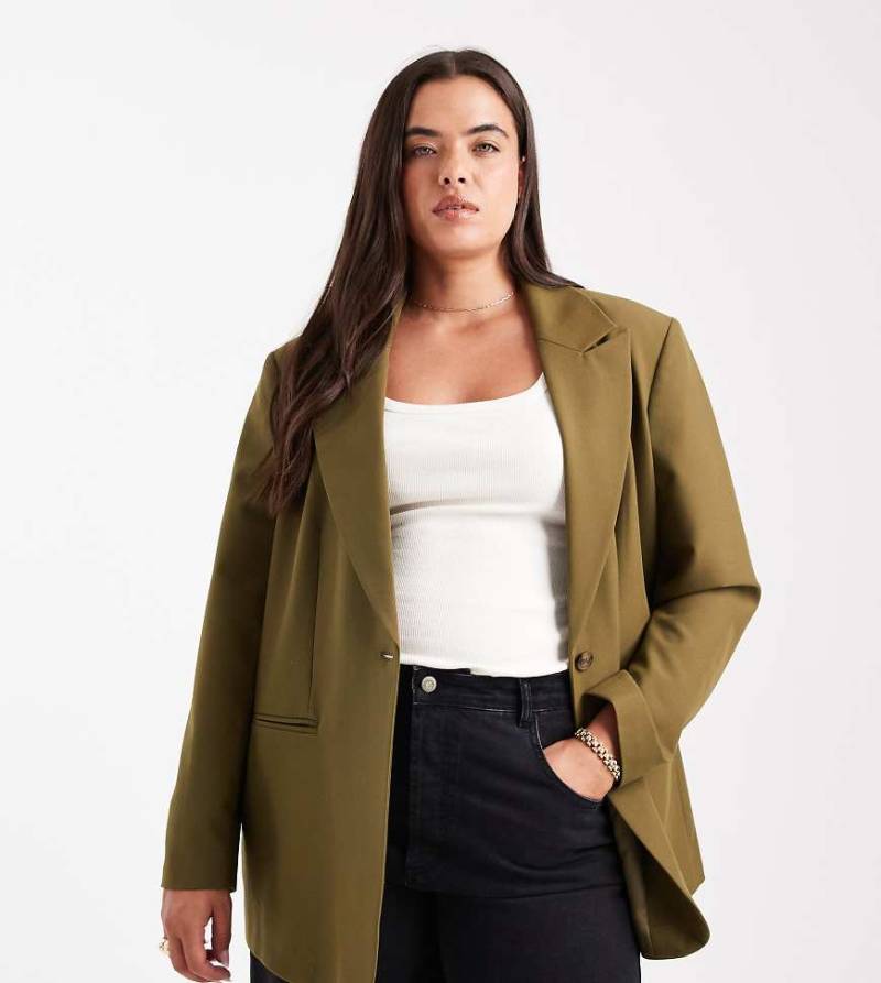 ASOS DESIGN Curve - Eleganter Relaxed-Fit-Blazer in Khaki-Grün von ASOS DESIGN