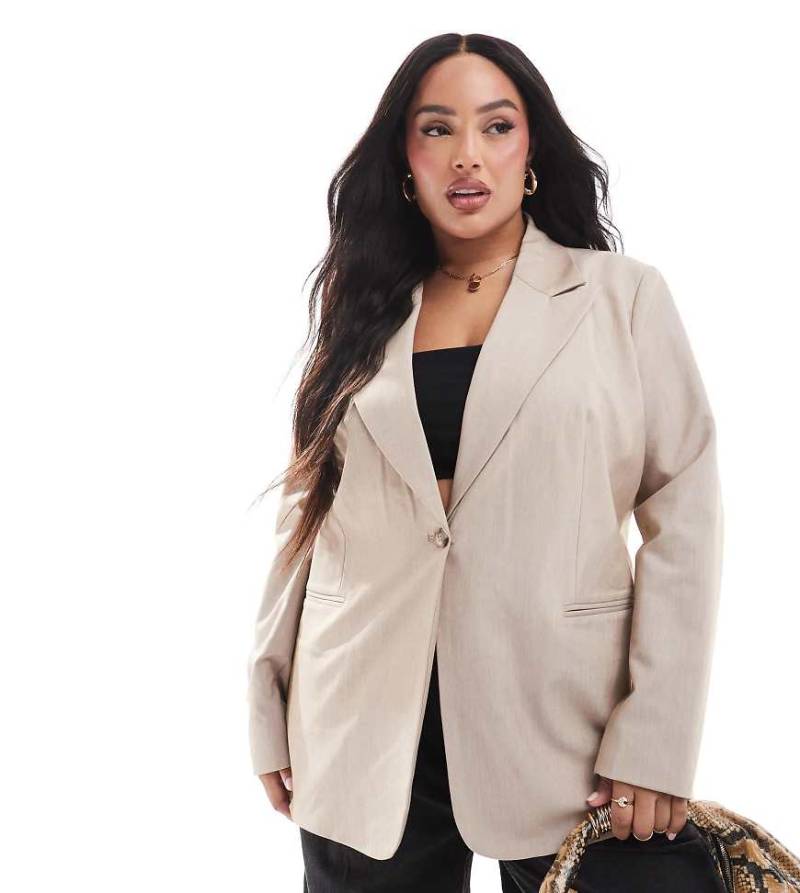 ASOS DESIGN Curve - Eleganter Relaxed Fit Blazer in Steinbeige-Neutral von ASOS DESIGN
