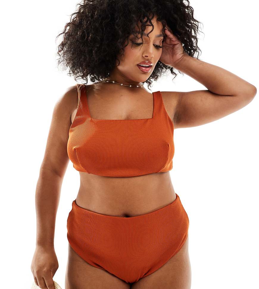 ASOS DESIGN Curve - Emily - Gerippte Bikinihose in Rostrot mit hohem Beinausschnitt und hoher Taille-Orange ASOS DESIGN Curve - Emily - Gerippte Bikinihose in Rostrot mit hohem Beinausschnitt und hoher Taille-Orange von ASOS DESIGN