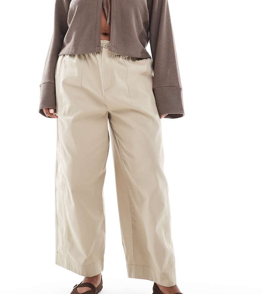 ASOS DESIGN Curve - Gewaschene Barrel-Leg-Schlupfhose in Taupe-Bunt von ASOS Curve