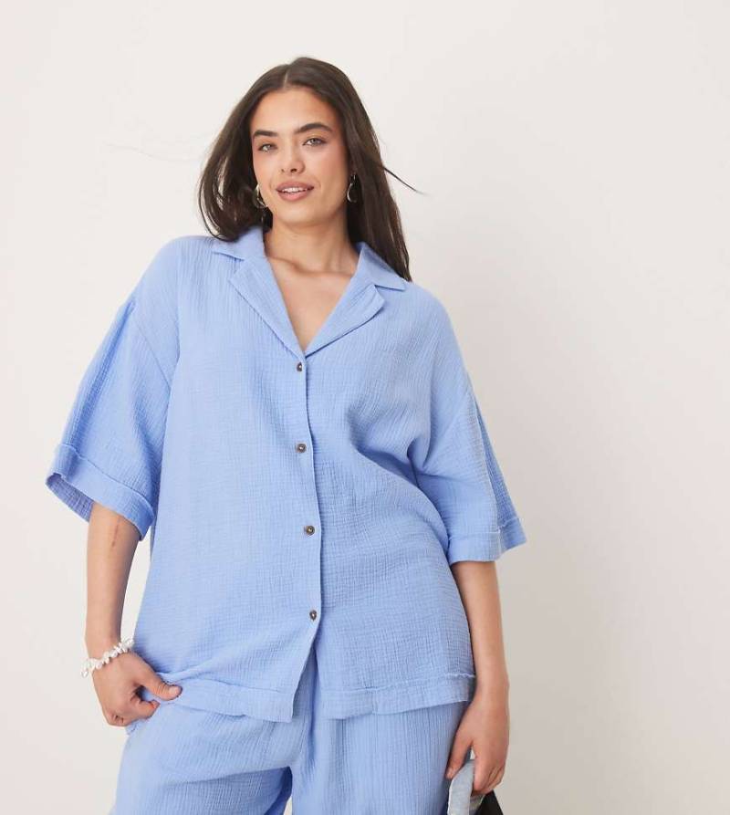 ASOS DESIGN Curve - Hemd aus grob gewebter Baumwolle in Blau, Kombiteil von ASOS DESIGN