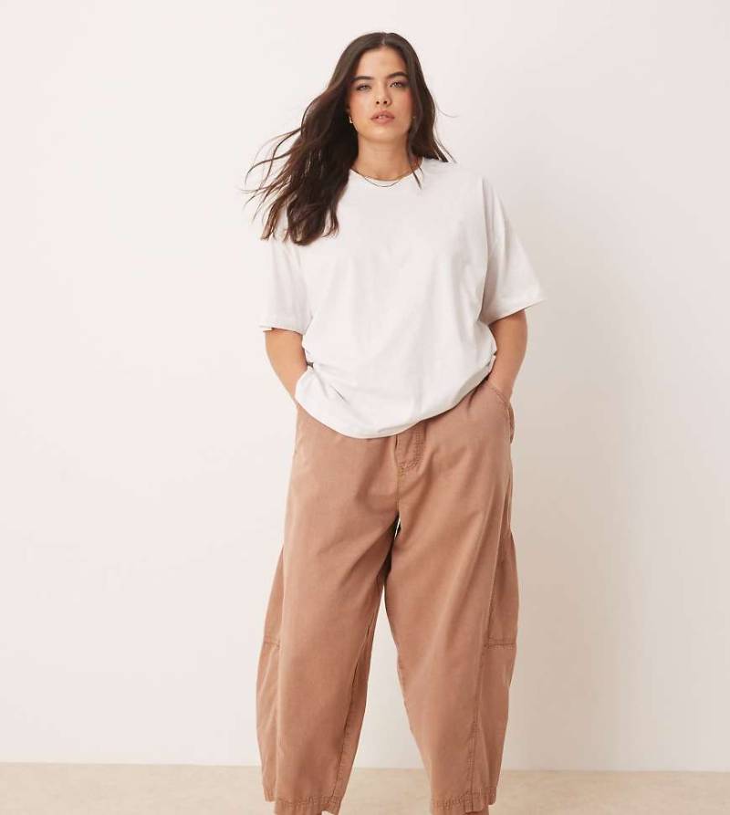 ASOS DESIGN Curve - Hose aus gewaschenem Leinen in Mokka-Blau von ASOS DESIGN