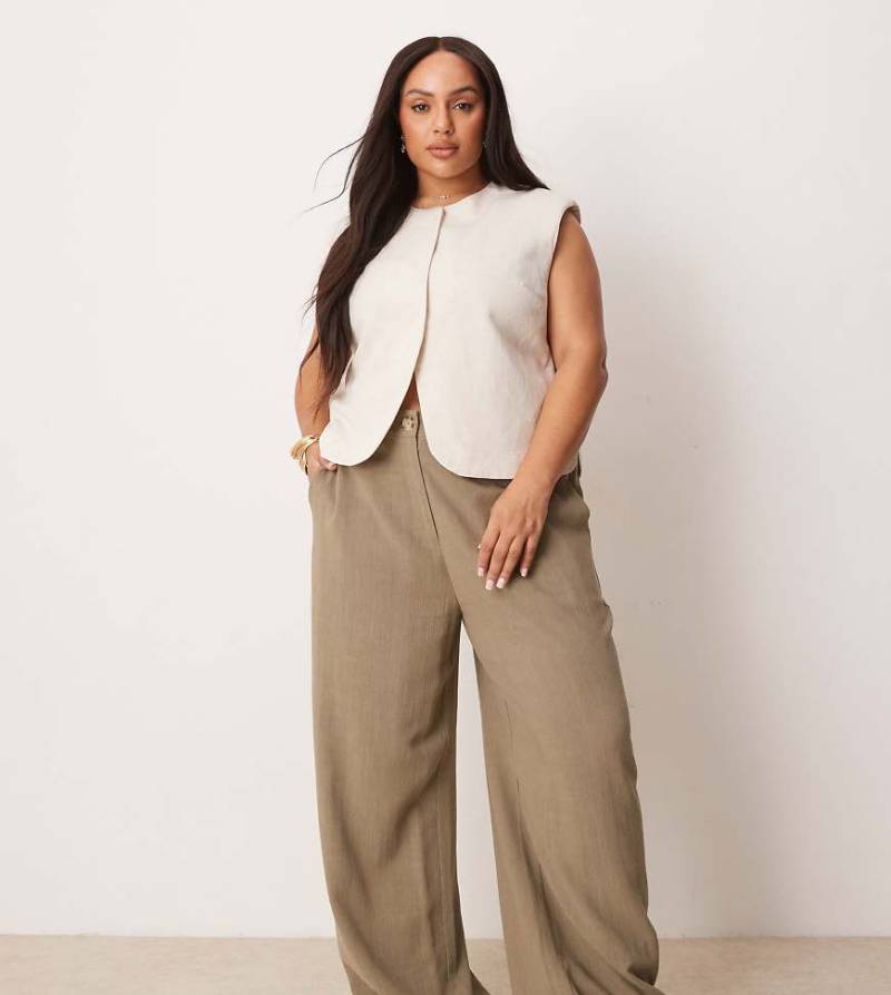 ASOS DESIGN Curve - Hose in Khaki mit Leinenanteil und lockerem, geradem Schnitt-Grün von ASOS DESIGN
