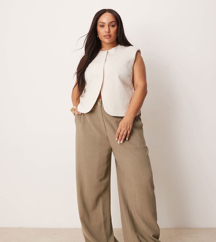 ASOS DESIGN Curve - Hose in Khaki mit Leinenanteil und lockerem, geradem Schnitt-Grün ASOS DESIGN Curve - Hose in Khaki mit Leinenanteil und lockerem, geradem Schnitt-Grün von ASOS DESIGN