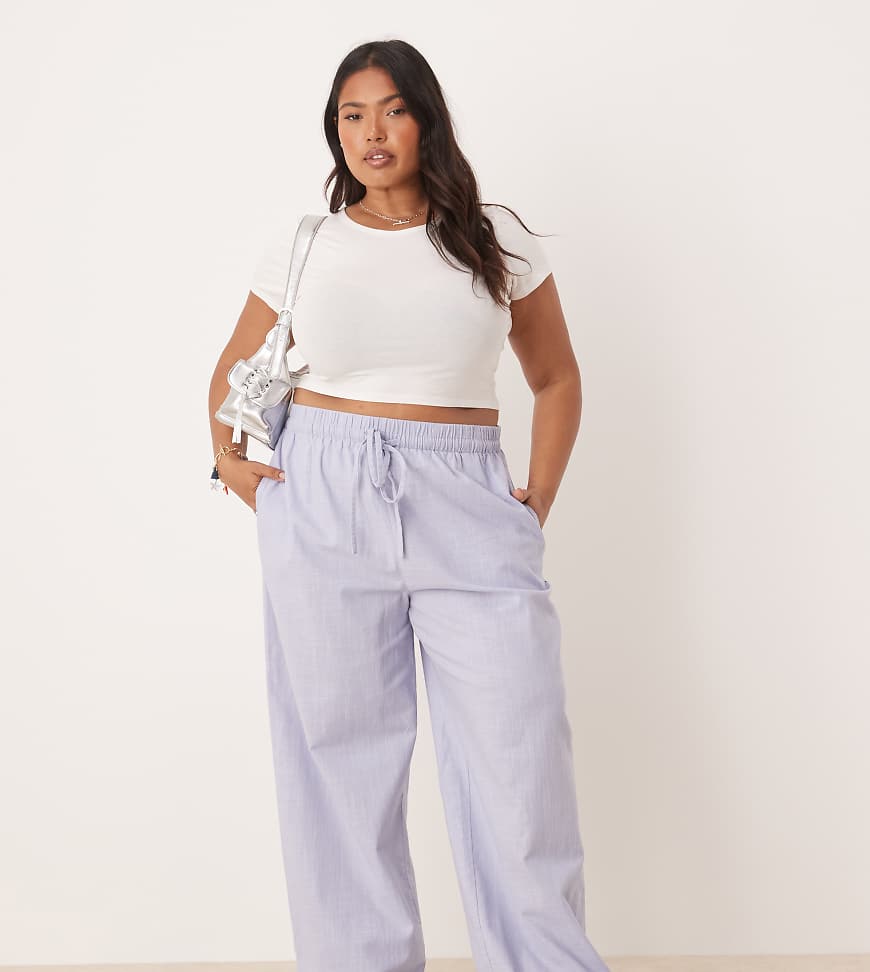ASOS DESIGN Curve - Hose in Leinenoptik in Blau mit elastischem Bund von ASOS DESIGN