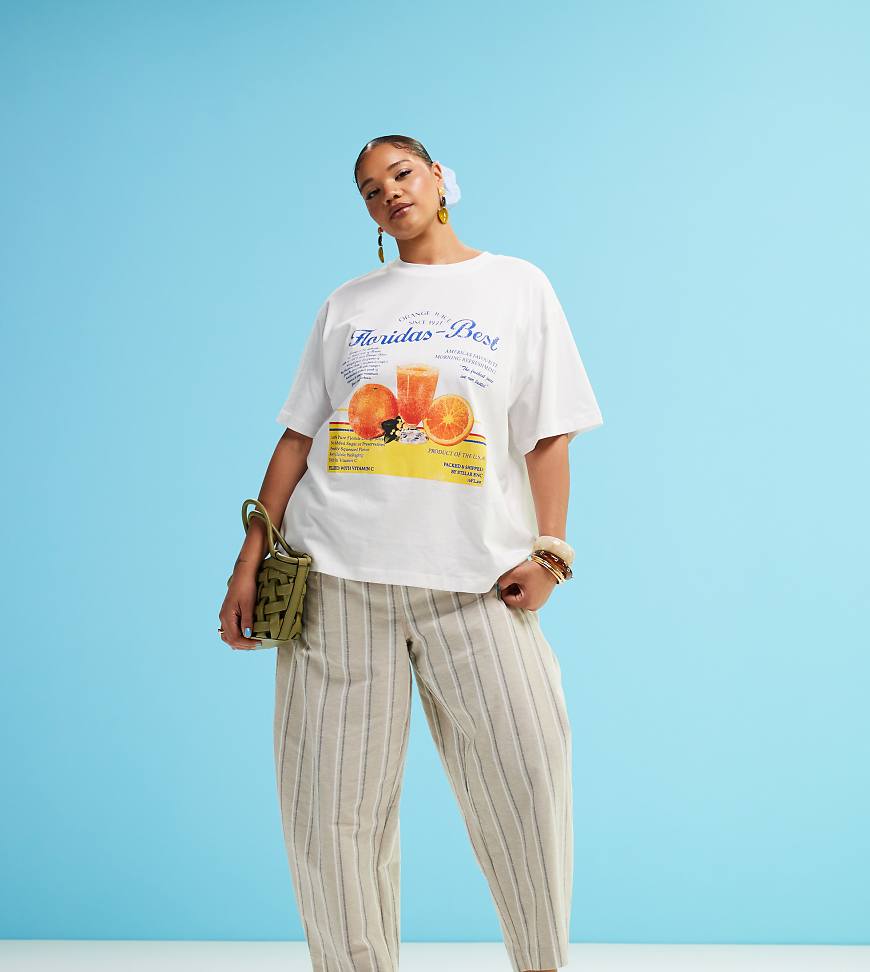 ASOS DESIGN Curve - Hose in Leinenoptik mit abgerundetem Beinschnitt und neutralen Streifen-Bunt ASOS DESIGN Curve - Hose in Leinenoptik mit abgerundetem Beinschnitt und neutralen Streifen-Bunt von ASOS DESIGN