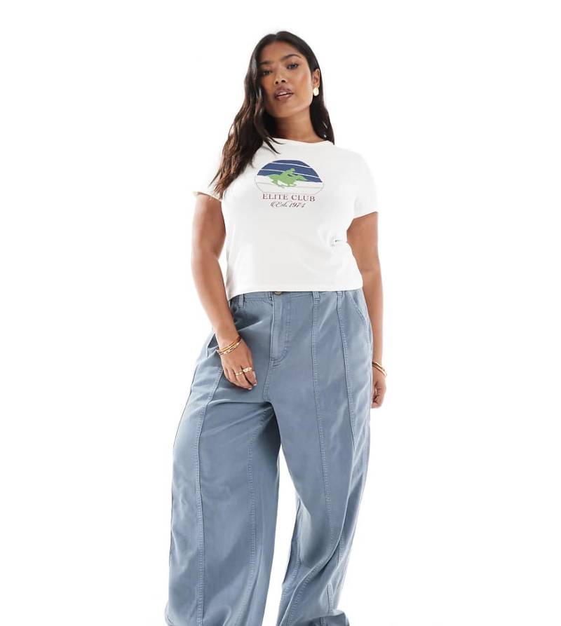 ASOS DESIGN Curve - Hose in verwaschenem Blau mit weitem Bein und Ziernähten von ASOS DESIGN