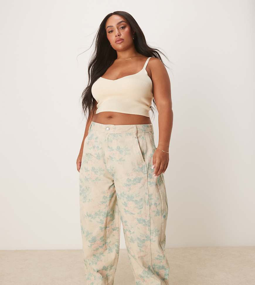 ASOS DESIGN Curve - Hose mit weitem Beinschnitt, Vintage-Blumenmuster und Ziernaht-Bunt ASOS DESIGN Curve - Hose mit weitem Beinschnitt, Vintage-Blumenmuster und Ziernaht-Bunt von ASOS DESIGN