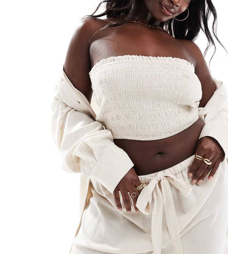 ASOS DESIGN Curve - Isabel - Mix & Match - Trägerloses Strandoberteil aus Leinenimitat in neutraler Farbe mit Bindegürtel von ASOS Curve