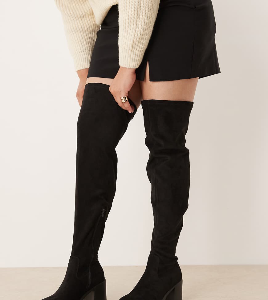 ASOS DESIGN Curve - Kai - Overknee-Stiefel aus schwarzem Wildlederimitat mit Absatz und dicker Sohle von ASOS DESIGN