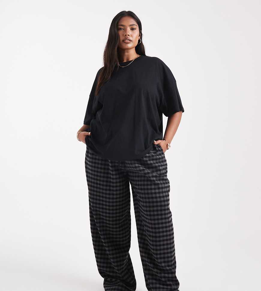 ASOS DESIGN Curve - Karierte Barrel-Schlupfhose in Schwarz und Grau mit Kordelzugbund, Kombiteil-Bunt von ASOS Curve