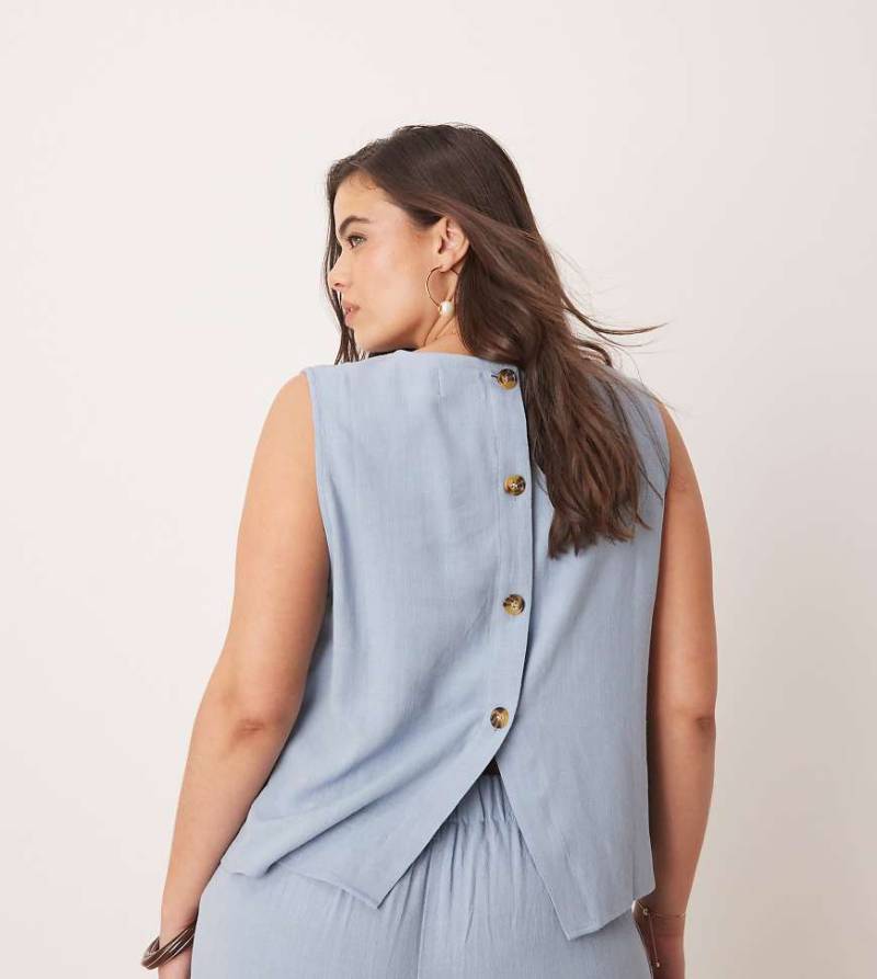 ASOS DESIGN Curve - Kastiges Oberteil mit Leinenanteil in Blau, Kombiteil von ASOS Curve
