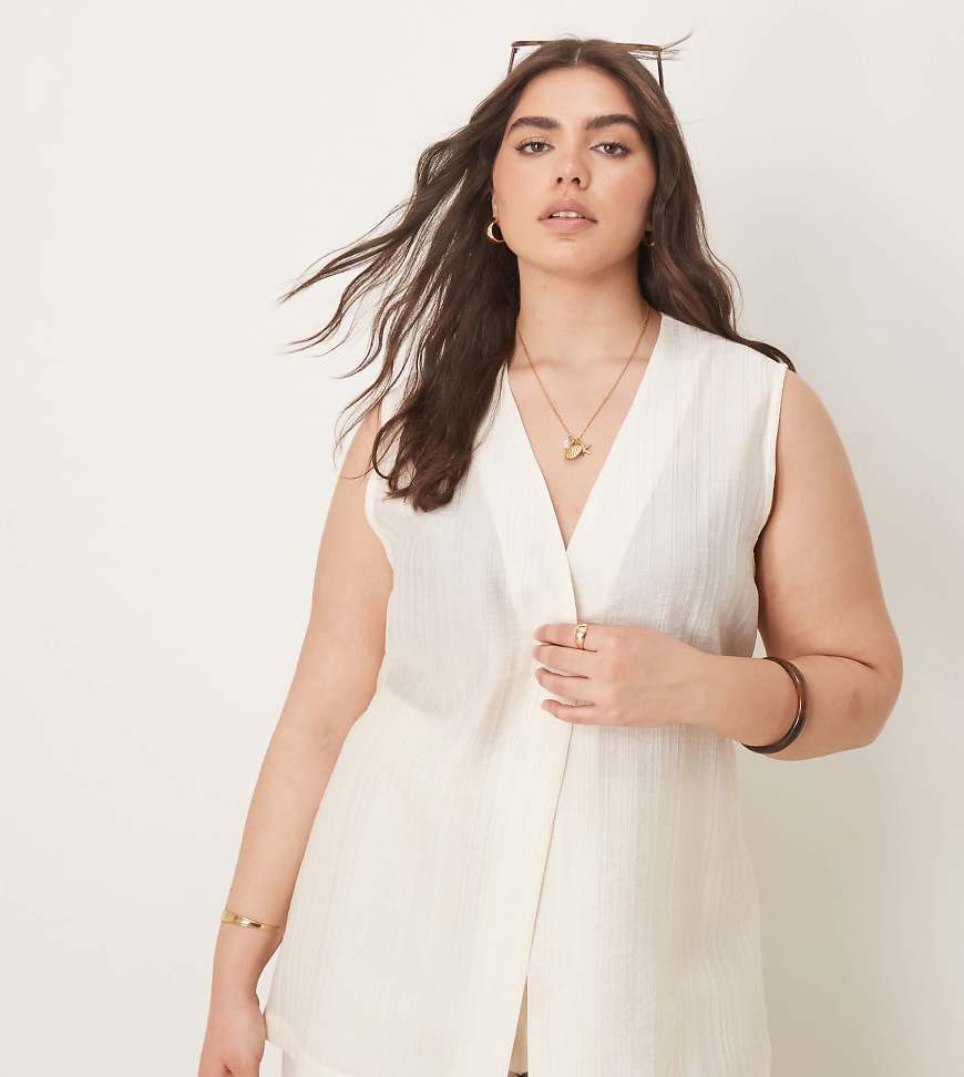 ASOS DESIGN Curve - Lässige, transparente Longline-Weste in strukturiertem Wollweiß, Kombiteil von ASOS DESIGN