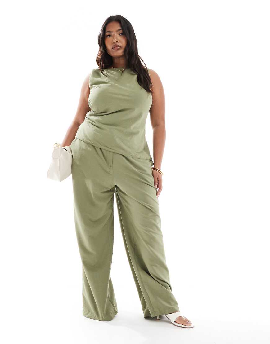 ASOS DESIGN Curve - Locker geschnittene Hose in Khaki mit geradem Bein-Grün von ASOS DESIGN