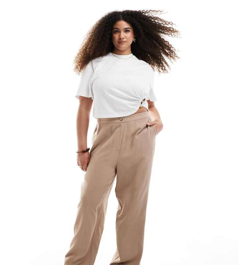 ASOS DESIGN Curve - Locker und gerade geschnittene Hose in Mokka mit Leinenanteil-Braun von ASOS DESIGN