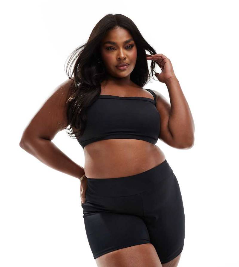 ASOS DESIGN Curve - Maya - Mix and Match - Kurze Booty-Bikinishorts in Schwarz mit breitem Bund von ASOS Curve