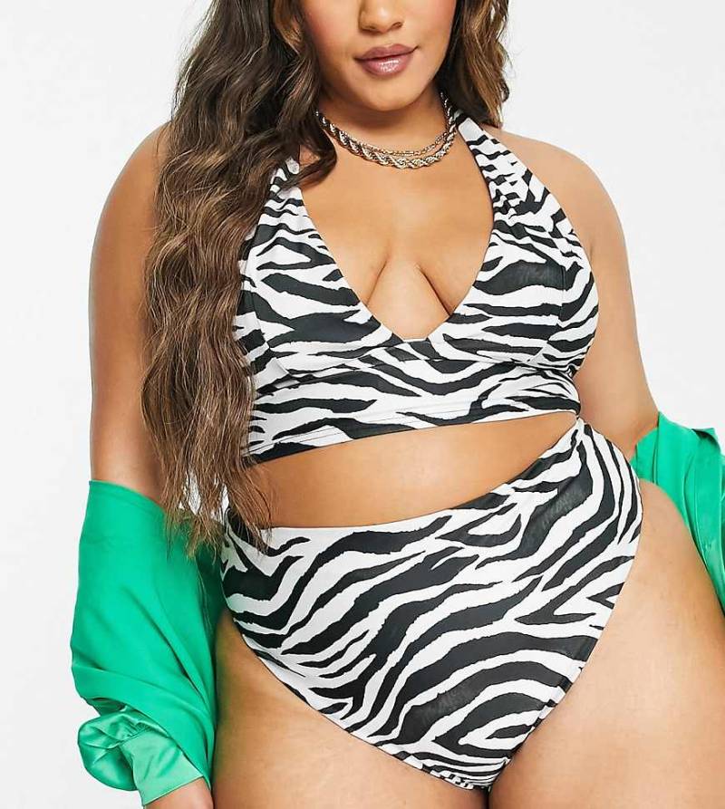 ASOS DESIGN Curve - Mix and Match - Bikinihose mit Zebramuster und hohem Beinausschnitt-Bunt von ASOS DESIGN