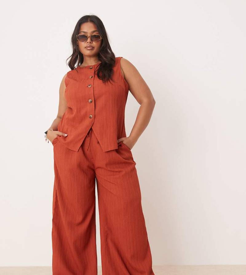 ASOS DESIGN Curve - Palazzo-Hose in Rostrot mit Knitterstruktur, Kombiteil-Orange von ASOS DESIGN