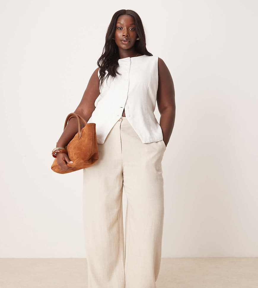 ASOS DESIGN Curve - Relaxed Fit Hose in Stein mit Leinenanteil geradem Schnitt-Neutral von ASOS DESIGN