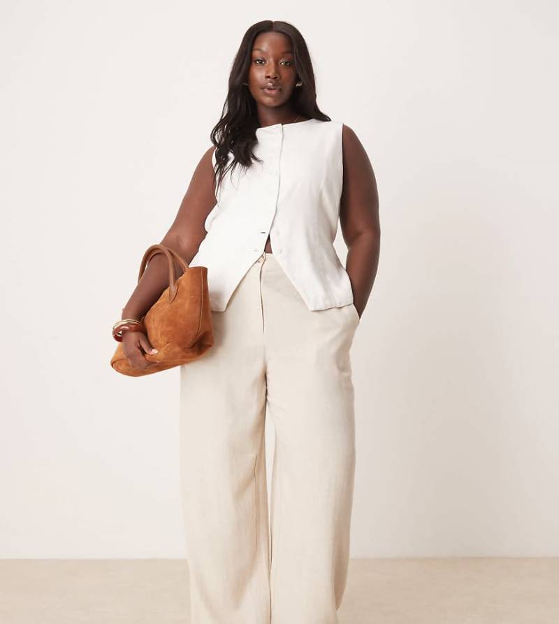 ASOS DESIGN Curve - Relaxed Fit Hose in Stein mit Leinenanteil geradem Schnitt-Neutral von ASOS DESIGN