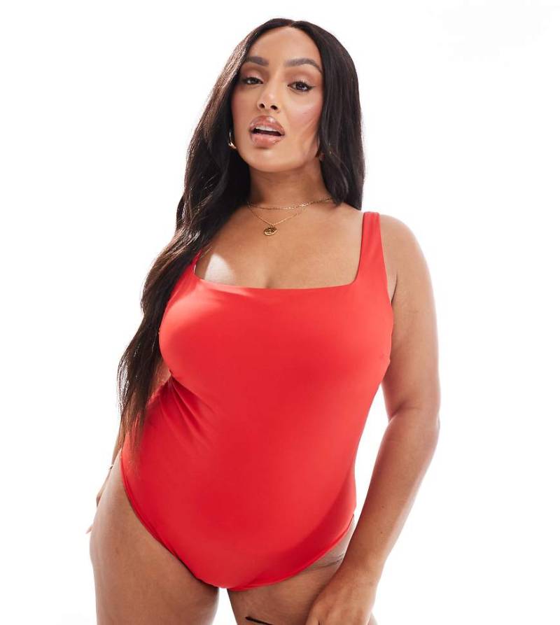 ASOS DESIGN Curve - Revenge - Figurformender Badeanzug in Rot von ASOS DESIGN
