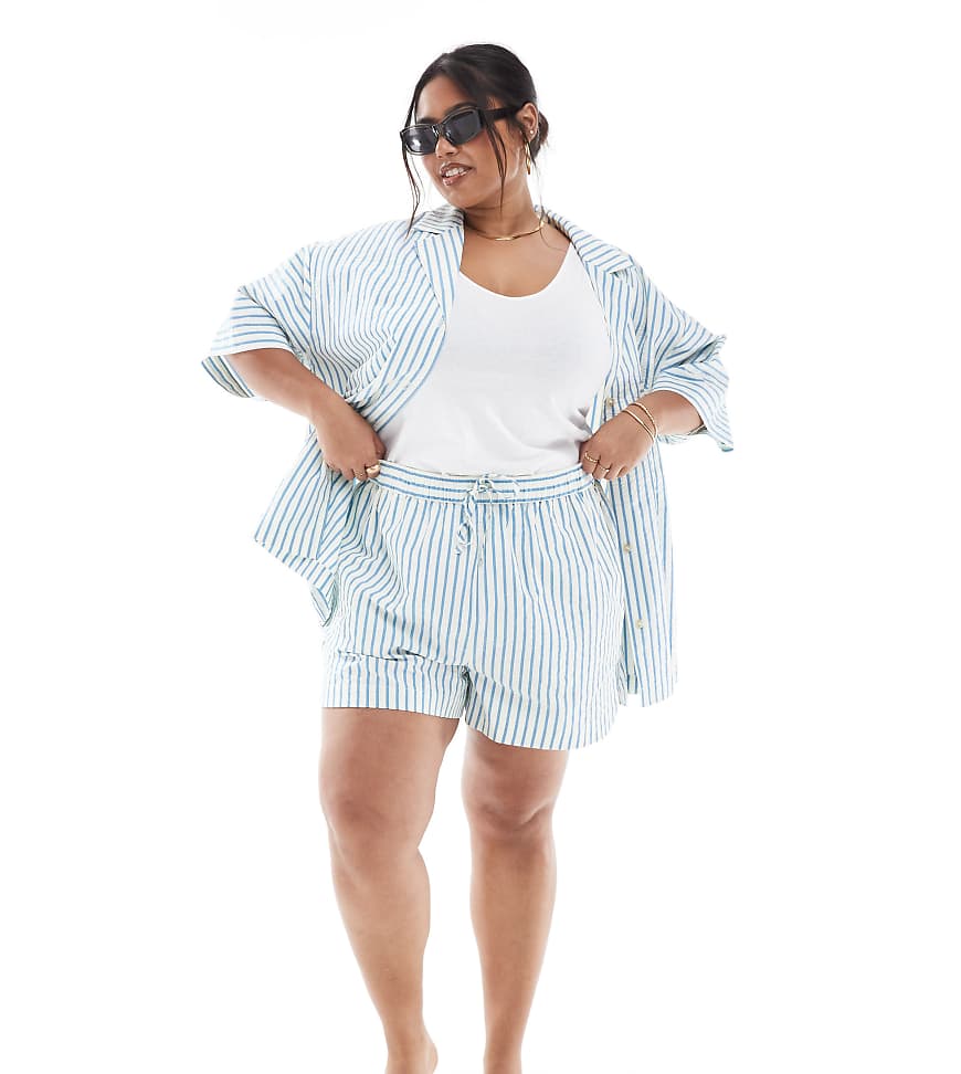 ASOS DESIGN Curve - Schlupf-Boxershorts aus Seersucker in blau gestreift-Bunt von ASOS Curve