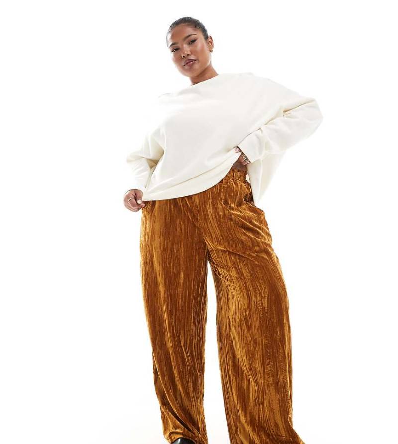 ASOS DESIGN Curve - Schlupfhose aus Knittersamt in Gold-Goldfarben von ASOS DESIGN