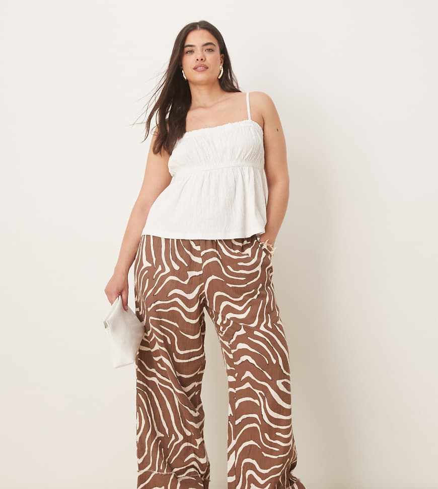 ASOS DESIGN Curve - Schlupfhose aus grob gewebter Baumwolle mit offenem Saum und Zebramuster-Bunt von ASOS Curve