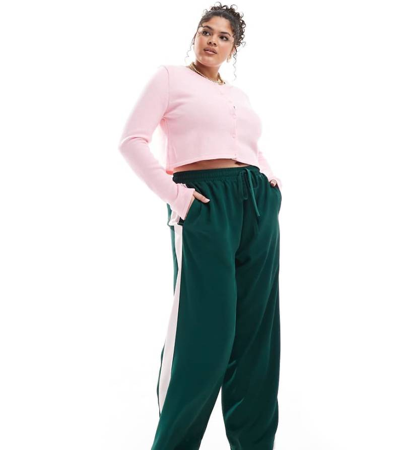 ASOS DESIGN Curve - Schlupfhose in Tannengrün mit Kontrastbahn von ASOS Curve