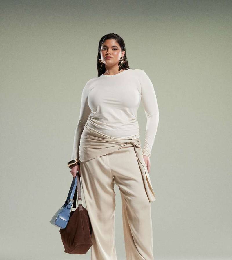 ASOS DESIGN Curve - Schmal zulaufende Hose in Stein mit Wickeldetail-Grün von ASOS DESIGN