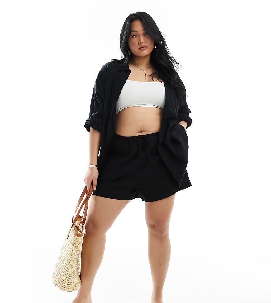 ASOS DESIGN Curve - Shorts zum Reinschlüpfen in Schwarz mit Leinenanteil ASOS DESIGN Curve - Shorts zum Reinschlüpfen in Schwarz mit Leinenanteil von ASOS DESIGN