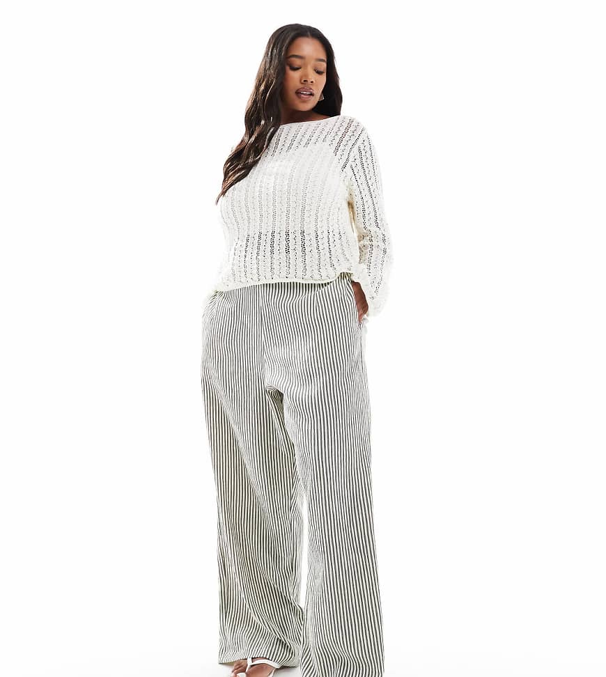 ASOS DESIGN Curve - Strukturierte Hose mit schwarz-weißen Streifen, geradem Bein und elastischem Bund-Braun ASOS DESIGN Curve - Strukturierte Hose mit schwarz-weißen Streifen, geradem Bein und elastischem Bund-Braun von ASOS DESIGN