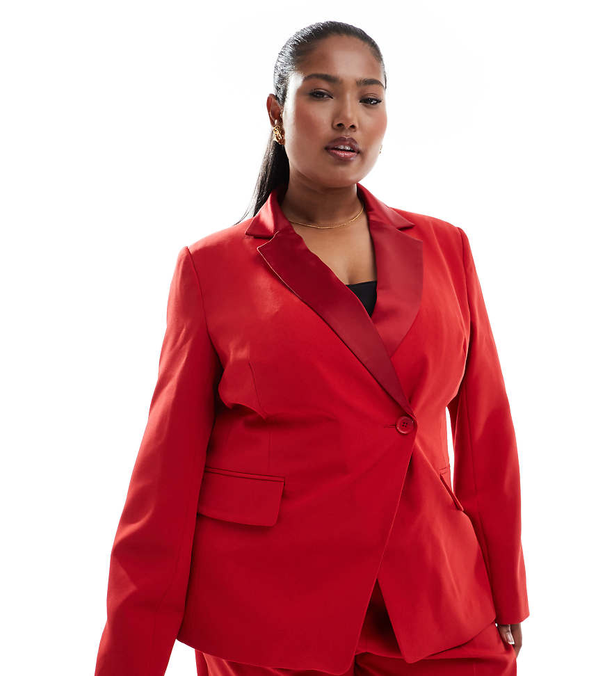 ASOS DESIGN Curve - Taillierter Smoking-Blazer in Rot, Kombiteil von ASOS DESIGN
