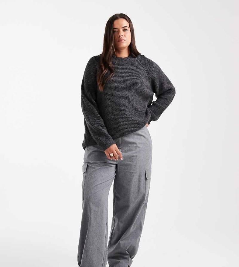 ASOS DESIGN Curve - Utility-Hose in meliertem Grau aus gebürstetem Flanell mit Tasche von ASOS DESIGN