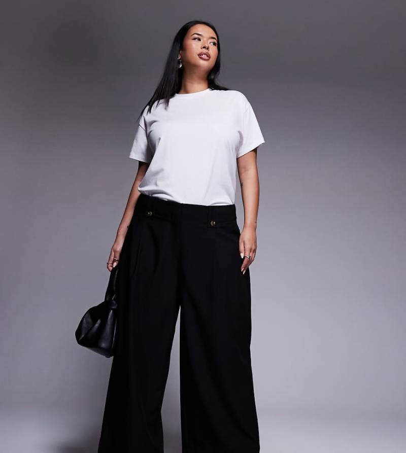 ASOS DESIGN Curve - Elegante, knöchellange Hose in Schwarz mit Laschendetail von ASOS DESIGN