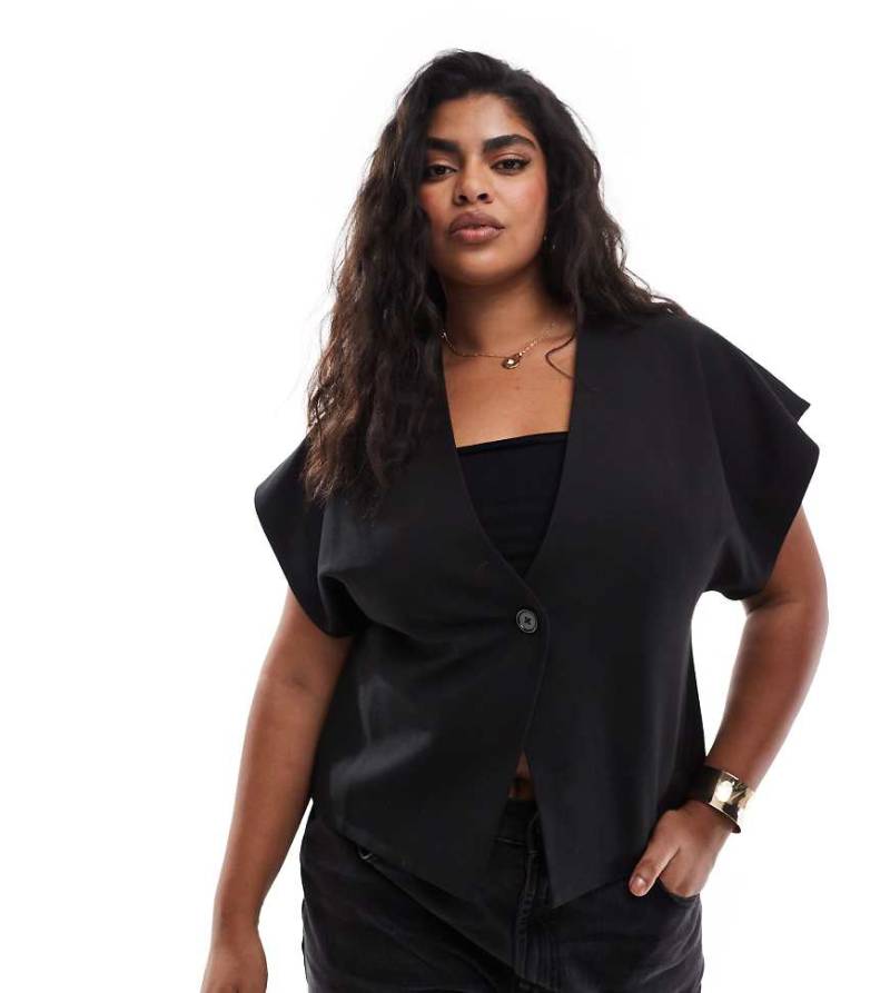 ASOS DESIGN Curve - Weste in Schwarz mit Wickeloptik von ASOS DESIGN