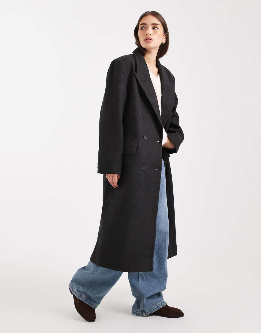 ASOS DESIGN - Dad-Mantel in meliertem Schwarz mit Oversize-Schnitt von ASOS DESIGN