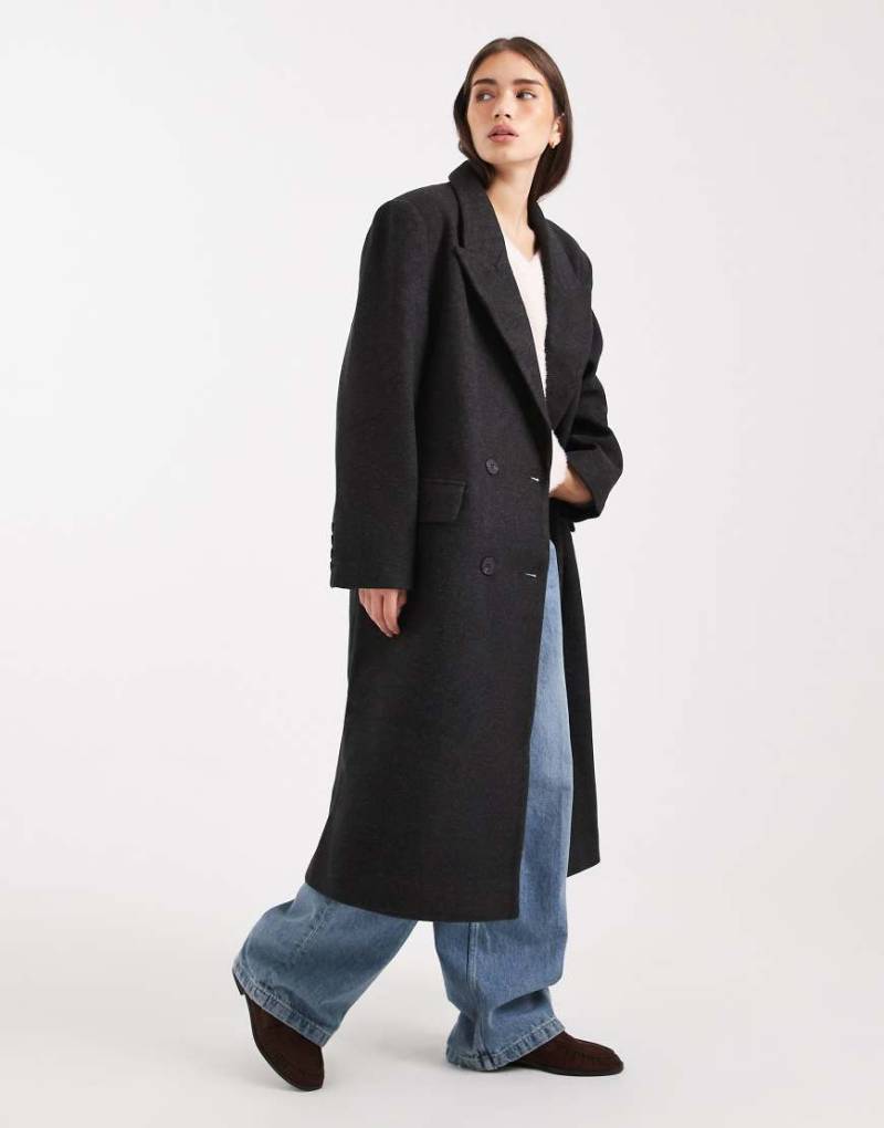 ASOS DESIGN - Dad-Mantel in meliertem Schwarz mit Oversize-Schnitt von ASOS DESIGN