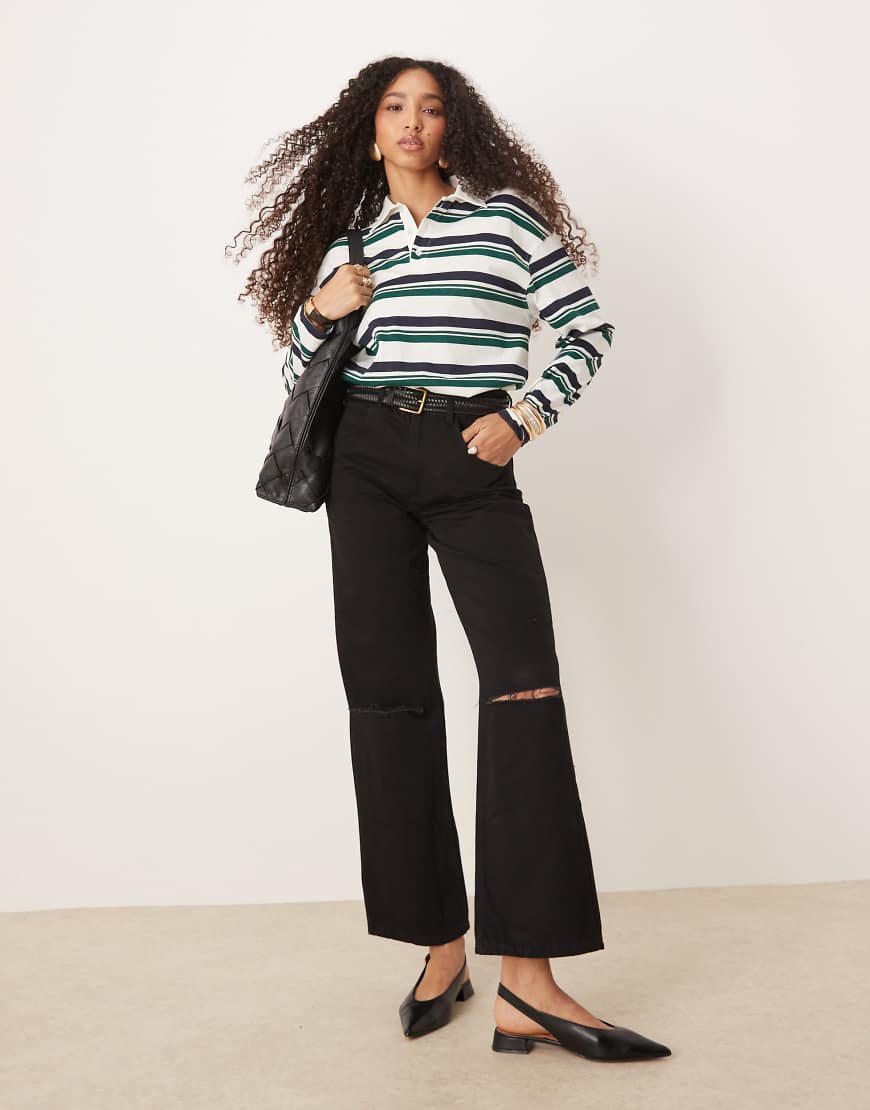 ASOS DESIGN - Denim-Jeans im Boyfriend Fit in Schwarz mit Zierrissen ASOS DESIGN - Denim-Jeans im Boyfriend Fit in Schwarz mit Zierrissen von ASOS DESIGN