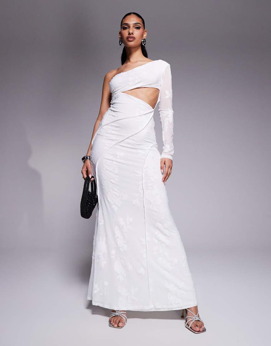 ASOS DESIGN - Devoré-Maxikleid in Weiß mit Rückenausschnitt, einem Ärmel und sichtbaren Nähten ASOS DESIGN - Devoré-Maxikleid in Weiß mit Rückenausschnitt, einem Ärmel und sichtbaren Nähten von ASOS DESIGN