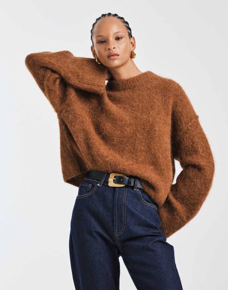 ASOS DESIGN - Pullover aus hochwertiger, grober Alpakawolle in Toffee-Brown von ASOS DESIGN