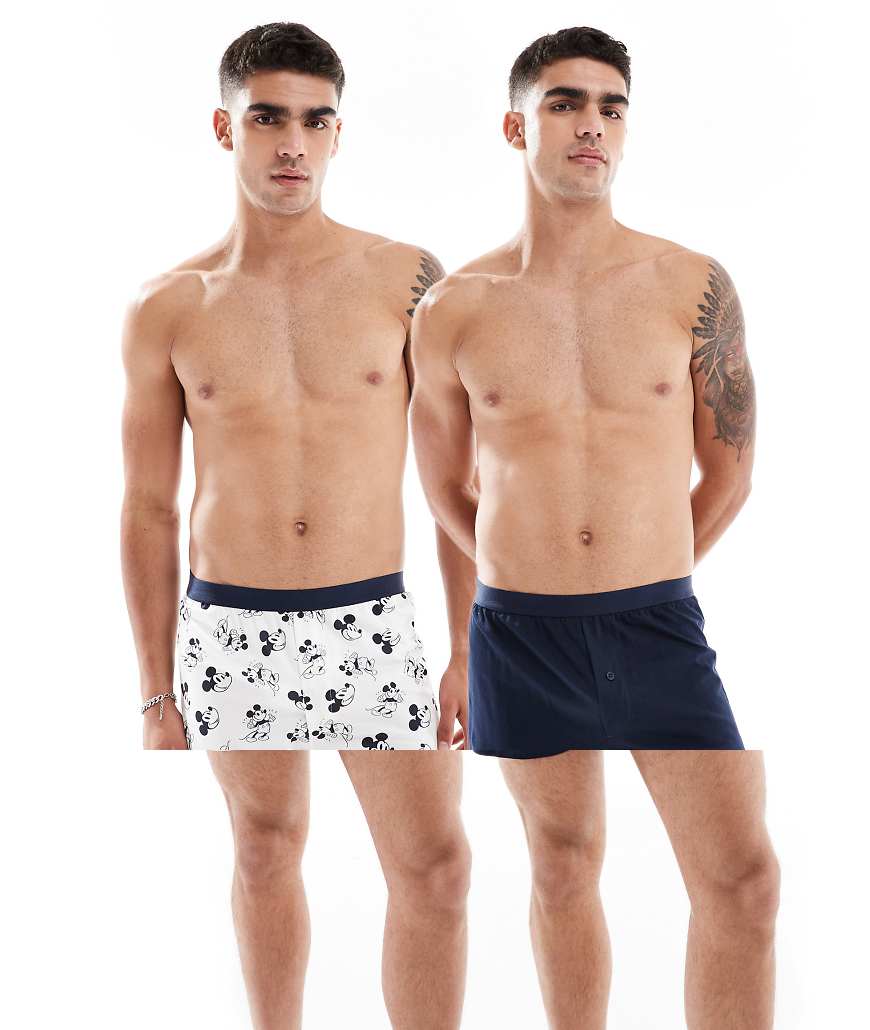 ASOS DESIGN - Disney - 2er-Pack Boxershorts in Weiß und Schwarz mit Micky-Maus-Grafikdesign-Bunt von ASOS DESIGN