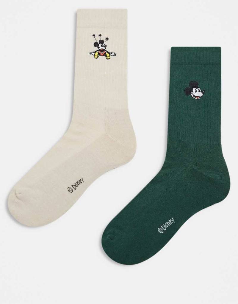 ASOS DESIGN - Disney - 2er-Pack Socken in Weiß mit Vintage-„Micky Maus"-Stickerei-Bunt von ASOS DESIGN