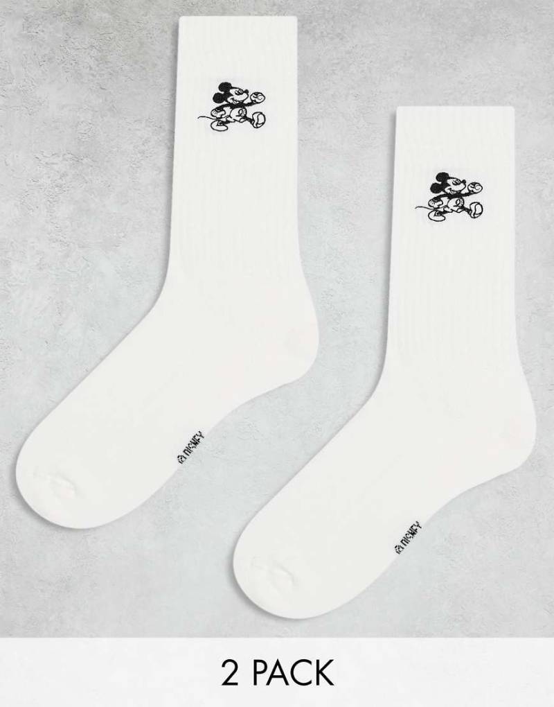 ASOS DESIGN - Disney - 2er-Pack Socken in gebrochenem Weiß mit „Micky Maus"-Stickerei von ASOS DESIGN